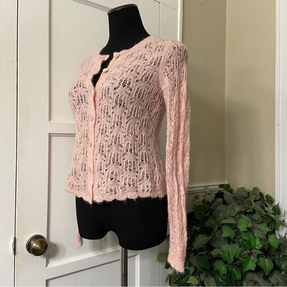 Sundance Soft Pink LaRosa Knit Nylon/Mohair/Lambswool Sweater Cardigan - Picture 7 of 11